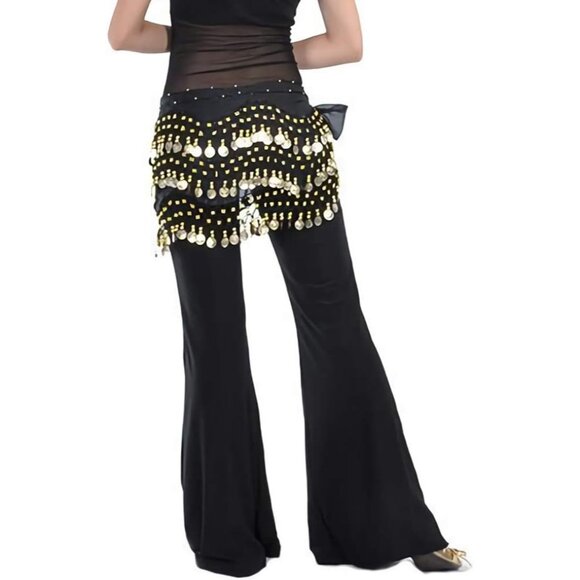 Women's Black Belly Dance Scarf With 128 Gold Coins Skirts For Belly Dance - Picture 5 of 6